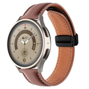 22mm Folding Buckle Plain Weave Genuine Leather Watch Band(Brown+Black)