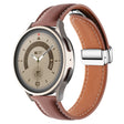 22mm Folding Buckle Plain Weave Genuine Leather Watch Band(Brown+Silver) - Smart Wear by PMC TechLife | Online Shopping South Africa | PMC TechLife