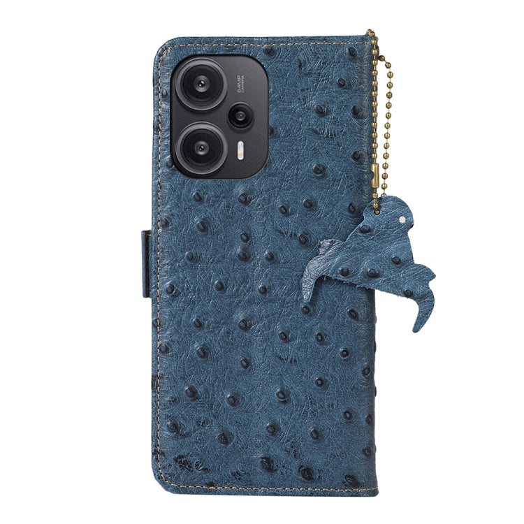 For Xiaomi Redmi Note 12 Turbo Ostrich Pattern Genuine Leather RFID Phone Case(Blue)