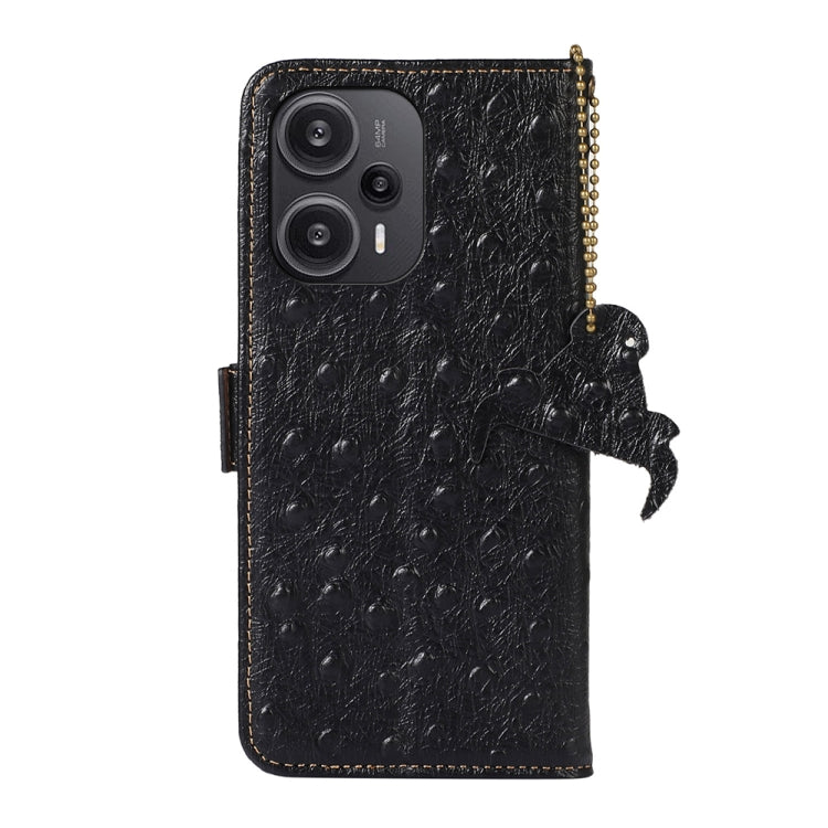 For Xiaomi Redmi Note 12 Turbo Ostrich Pattern Genuine Leather RFID Phone Case(Black)