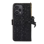 For Xiaomi Redmi Note 12 Turbo Ostrich Pattern Genuine Leather RFID Phone Case(Black)
