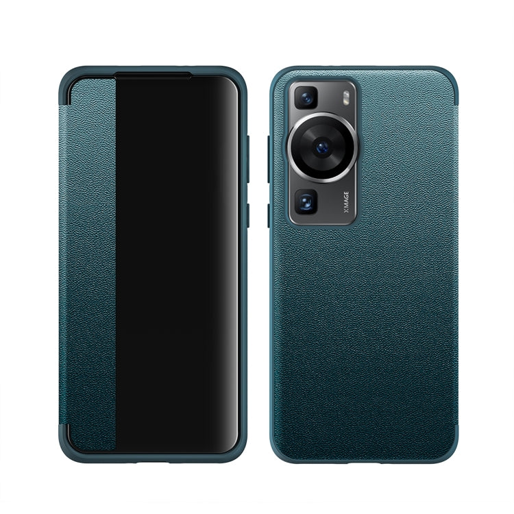 For Huawei P60 Pro Leather + TPU Frame Shockproof Phone Case(Green)