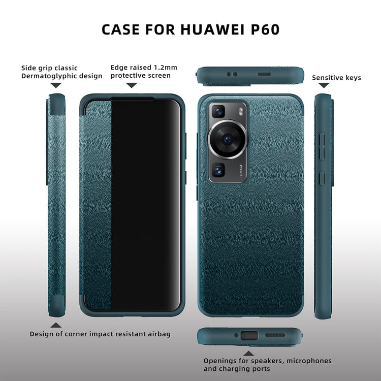 For Huawei P60 Pro Leather + TPU Frame Shockproof Phone Case(Green)
