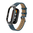 For Xiaomi Mi Band 8 Integrated Metal Case + Bamboo Leather Watch Band(Navy Blue) - Smart Wear by PMC TechLife | Online Shopping South Africa | PMC TechLife