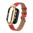 For Xiaomi Mi Band 8 Integrated Metal Case + Bamboo Leather Watch Band(Red) - Smart Wear by PMC TechLife | Online Shopping South Africa | PMC TechLife