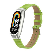 For Xiaomi Mi Band 8 Integrated Metal Case + Bamboo Leather Watch Band(Grass Green)