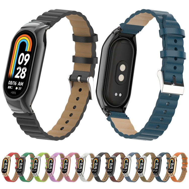For Xiaomi Mi Band 8 Integrated Metal Case + Bamboo Leather Watch Band(Orange)