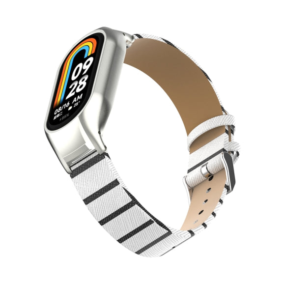 For Xiaomi Mi Band 8 Integrated Metal Case + Secondary Color Leather Watch Band(White)