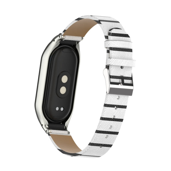 For Xiaomi Mi Band 8 Integrated Metal Case + Secondary Color Leather Watch Band(White)