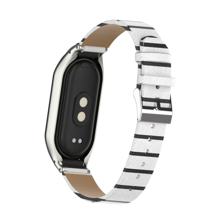 For Xiaomi Mi Band 8 Integrated Metal Case + Secondary Color Leather Watch Band(White)