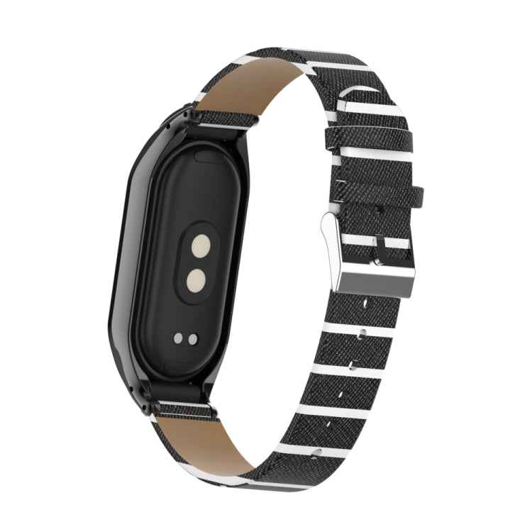 For Xiaomi Mi Band 8 Integrated Metal Case + Secondary Color Leather Watch Band(Black)