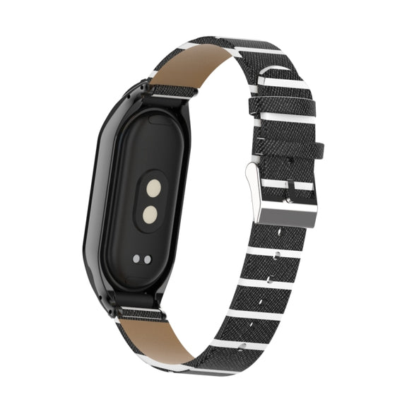 For Xiaomi Mi Band 8 Integrated Metal Case + Secondary Color Leather Watch Band(Black)