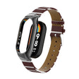 For Xiaomi Mi Band 8 Integrated Metal Case + Secondary Color Leather Watch Band(Coffee) - Smart Wear by PMC TechLife | Online Shopping South Africa | PMC TechLife