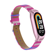 For Xiaomi Mi Band 8 Integrated Metal Case + Secondary Color Leather Watch Band(Pink)