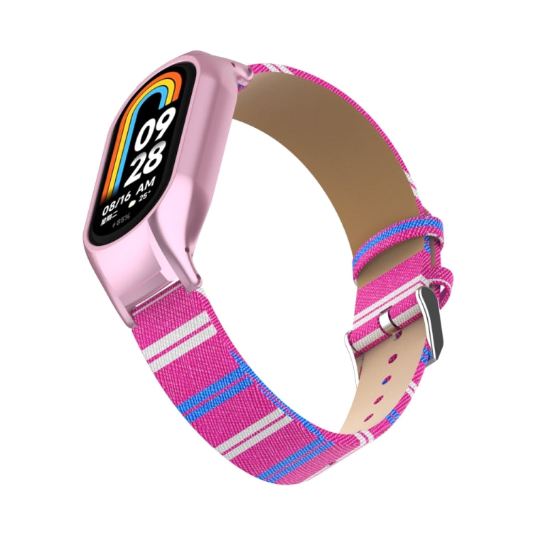 For Xiaomi Mi Band 8 Integrated Metal Case + Secondary Color Leather Watch Band(Pink)