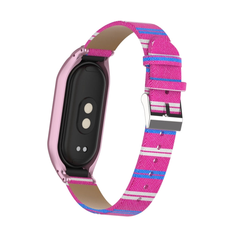 For Xiaomi Mi Band 8 Integrated Metal Case + Secondary Color Leather Watch Band(Pink)
