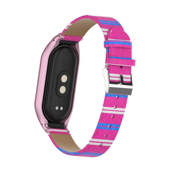 For Xiaomi Mi Band 8 Integrated Metal Case + Secondary Color Leather Watch Band(Pink)