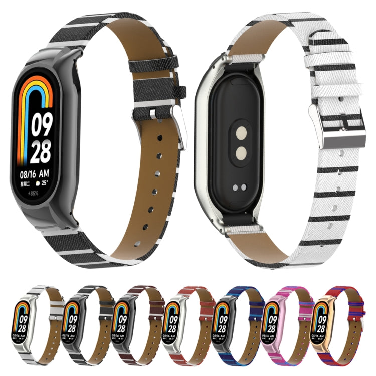 For Xiaomi Mi Band 8 Integrated Metal Case + Secondary Color Leather Watch Band(White)