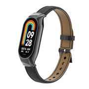 For Xiaomi Mi Band 8 Integrated Metal Case + Cocodile Texture Leather Watch Band(Black)