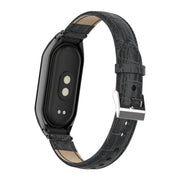 For Xiaomi Mi Band 8 Integrated Metal Case + Cocodile Texture Leather Watch Band(Black)