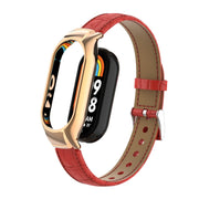 For Xiaomi Mi Band 8 Integrated Metal Case + Cocodile Texture Leather Watch Band(Red)