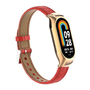 For Xiaomi Mi Band 8 Integrated Metal Case + Cocodile Texture Leather Watch Band(Red)