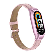 For Xiaomi Mi Band 8 Integrated Metal Case + Cocodile Texture Leather Watch Band(Pink)