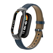 For Xiaomi Mi Band 8 Integrated Metal Case + Cocodile Texture Leather Watch Band(Blue)