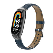 For Xiaomi Mi Band 8 Integrated Metal Case + Cocodile Texture Leather Watch Band(Blue)