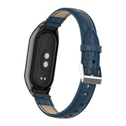 For Xiaomi Mi Band 8 Integrated Metal Case + Cocodile Texture Leather Watch Band(Blue)