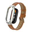 For Xiaomi Mi Band 8 Integrated Metal Case + Litchi Texture Leather Watch Band(Brown) - Smart Wear by PMC TechLife | Online Shopping South Africa | PMC TechLife