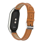 For Xiaomi Mi Band 8 Integrated Metal Case + Litchi Texture Leather Watch Band(Brown)