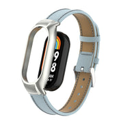 For Xiaomi Mi Band 8 Integrated Metal Case + Litchi Texture Leather Watch Band(Light Cyan)