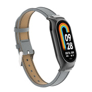 For Xiaomi Mi Band 8 Integrated Metal Case + Litchi Texture Leather Watch Band(Grey)