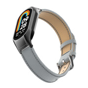 For Xiaomi Mi Band 8 Integrated Metal Case + Litchi Texture Leather Watch Band(Grey)