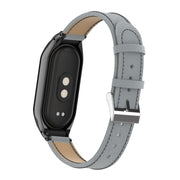 For Xiaomi Mi Band 8 Integrated Metal Case + Litchi Texture Leather Watch Band(Grey)