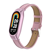 For Xiaomi Mi Band 8 Integrated Metal Case + Litchi Texture Leather Watch Band(Pink)