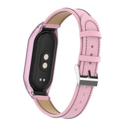 For Xiaomi Mi Band 8 Integrated Metal Case + Litchi Texture Leather Watch Band(Pink)