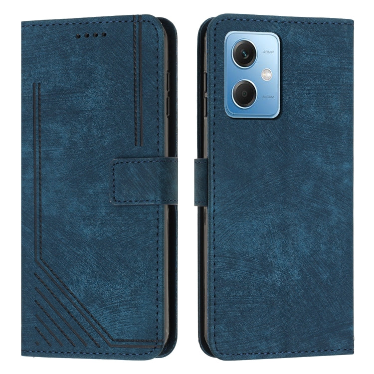 For Xiaomi Redmi Note 12 5G Global / Poco X5 5G Skin Feel Stripe Pattern Leather Phone Case with Lanyard(Blue)