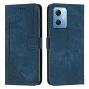 For Xiaomi Redmi Note 12 5G Global / Poco X5 5G Skin Feel Stripe Pattern Leather Phone Case with Lanyard(Blue)