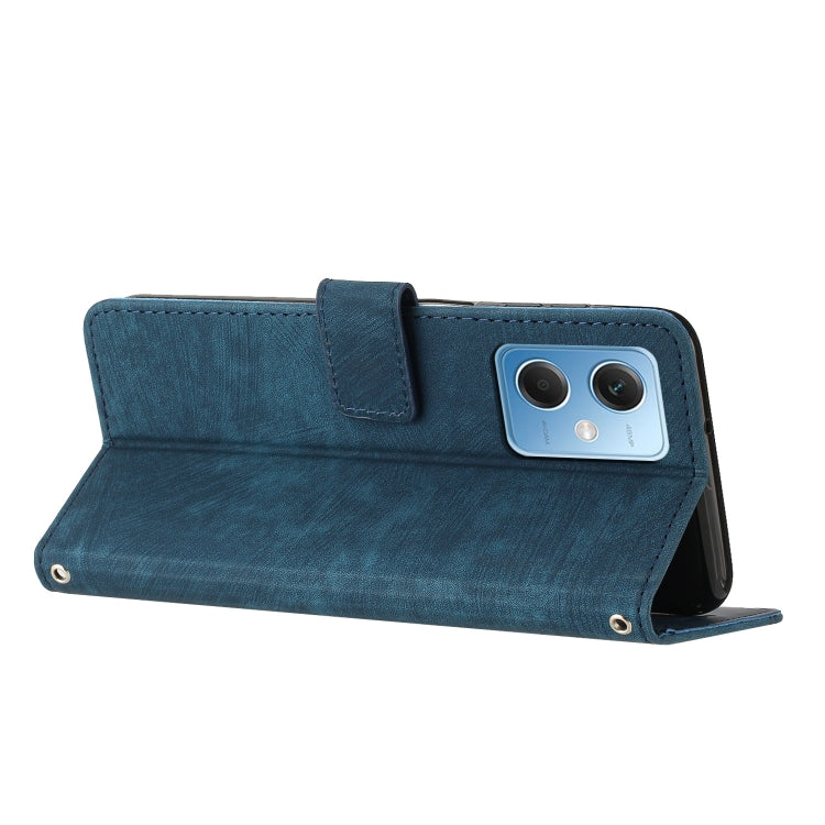 For Xiaomi Redmi Note 12 5G Global / Poco X5 5G Skin Feel Stripe Pattern Leather Phone Case with Lanyard(Blue)
