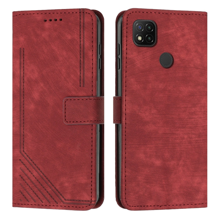 For Xiaomi Redmi 9C / 10A  / Poco C31 Skin Feel Stripe Pattern Leather Phone Case with Lanyard(Red)