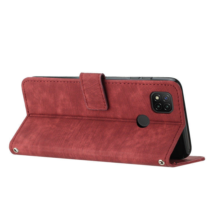 For Xiaomi Redmi 9C / 10A  / Poco C31 Skin Feel Stripe Pattern Leather Phone Case with Lanyard(Red)