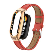 For Xiaomi Mi Band 8 Integrated Metal Case + Microfiber Sewing Leather Watch Band(Red)