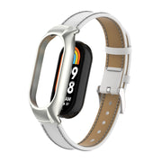 For Xiaomi Mi Band 8 Integrated Metal Case + Microfiber Sewing Leather Watch Band(White)