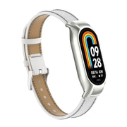 For Xiaomi Mi Band 8 Integrated Metal Case + Microfiber Sewing Leather Watch Band(White)