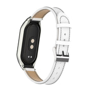 For Xiaomi Mi Band 8 Integrated Metal Case + Microfiber Sewing Leather Watch Band(White)