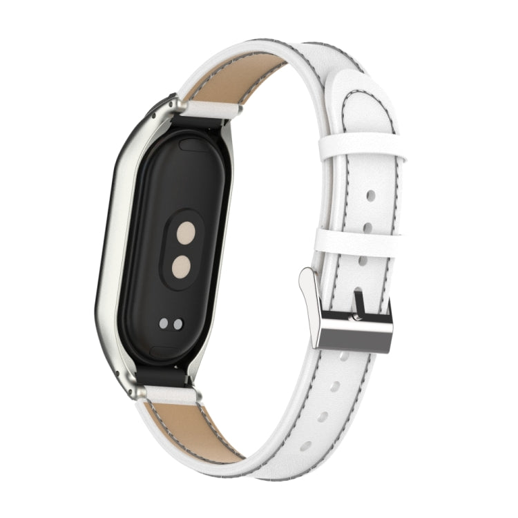 For Xiaomi Mi Band 8 Integrated Metal Case + Microfiber Sewing Leather Watch Band(White)