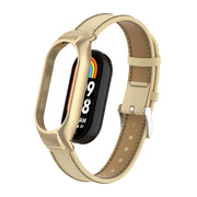 For Xiaomi Mi Band 8 Integrated Metal Case + Microfiber Sewing Leather Watch Band(Champagne)
