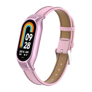 For Xiaomi Mi Band 8 Integrated Metal Case + Microfiber Sewing Leather Watch Band(Pink)